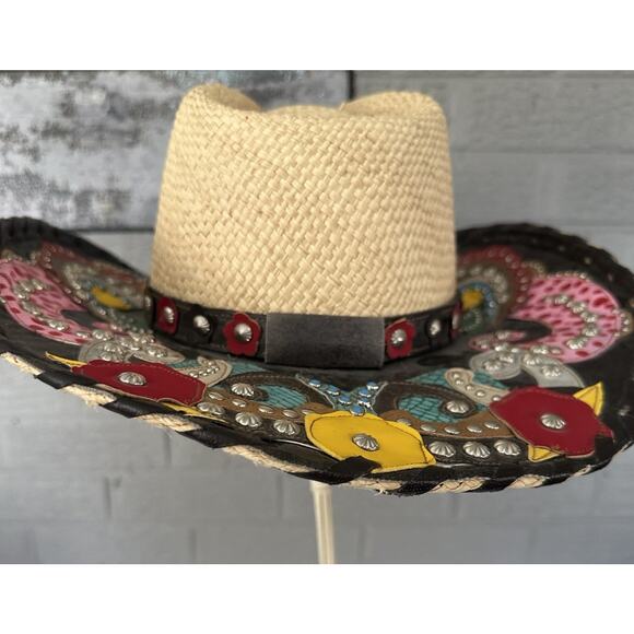 Bullhead Gypsy Queen Platinum Collection Leather Straw Hat Western Brim 3 3/4 Sm main image 15